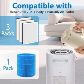 Harebery DH3i Replacement Filters Compatible with Blueair 2-in-1 Purify + Humidify | 3 Particle Filters + 1 Wick Filter