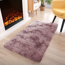 Oxford Homeware Rugs Living Room 60x110 cm – Tie-Dye Pink Lilac Area Rugs for Bedroom Anti Slip – Modern Super Soft Plush Carpets Fluffy Shaggy Rug for Lounge – Non Shedding Kids Bedside Rug
