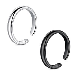 Mayhoop Vintage Toe Rings for Men Surgical Steels Adjustable Open Toe Rings Silver and Black Tail Ring Finger Rings Knuckle Ring