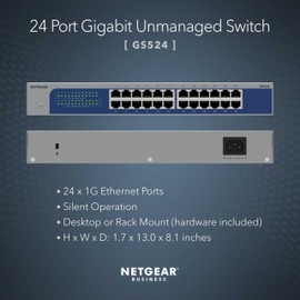 NETGEAR 24-Port Gigabit Ethernet Unmanaged Switch (GS524) – Desktop, Wall or Rack Mount, and Limited Lifetime Protection