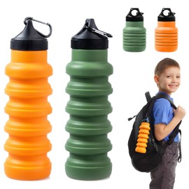 MFCGHXR 2 Stück faltbare Trinkflasche Silikon, zusammenklappbare Wasserflasche, Silikon-Trinkflasche, tragbare Wasserflasche für Outdoor, Reisen, Radfahren, Wandern (dunkelgrün, orange)