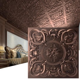 Art3dwallpanels 12 Pack Drop Ceiling Tiles, 24 x 24 Inch High Grade PVC 3D Wall Panels Vintage Flower Pattern for Interior Wall Decor, Fire Rated, Waterproof, Antique Copper