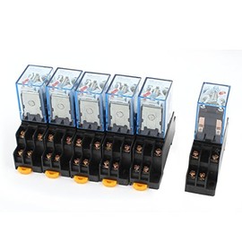 uxcell 6 Pcs AC 110/120V 5A Coil 5mm DIN Rail DPDT 8Pins Power Relay + Base