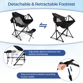 GYMAX Hammock Camping Chair, Folding Camp Chair with Detachable Footrest, Adjustable Backrest, Pillow, Cup Holder & Carry Bag, Portable Rocking Camping Chairs for Beach Lawn Fishing (2, Black)