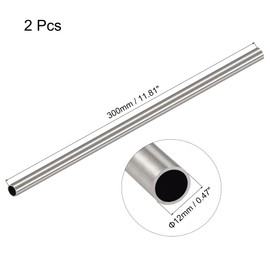 sourcing map 304 Stainless Steel Round Tube 12mm OD 1mm Wall Thickness 300mm Length 2 Pcs