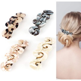 Automatic Hair Clips, Pack of 4 Celluloid Hair Clips, Retro Hair Clips, French Automatic Hair Clip, Medium Automatic Hair Clip for Women, Girls, Fine and Medium Hair