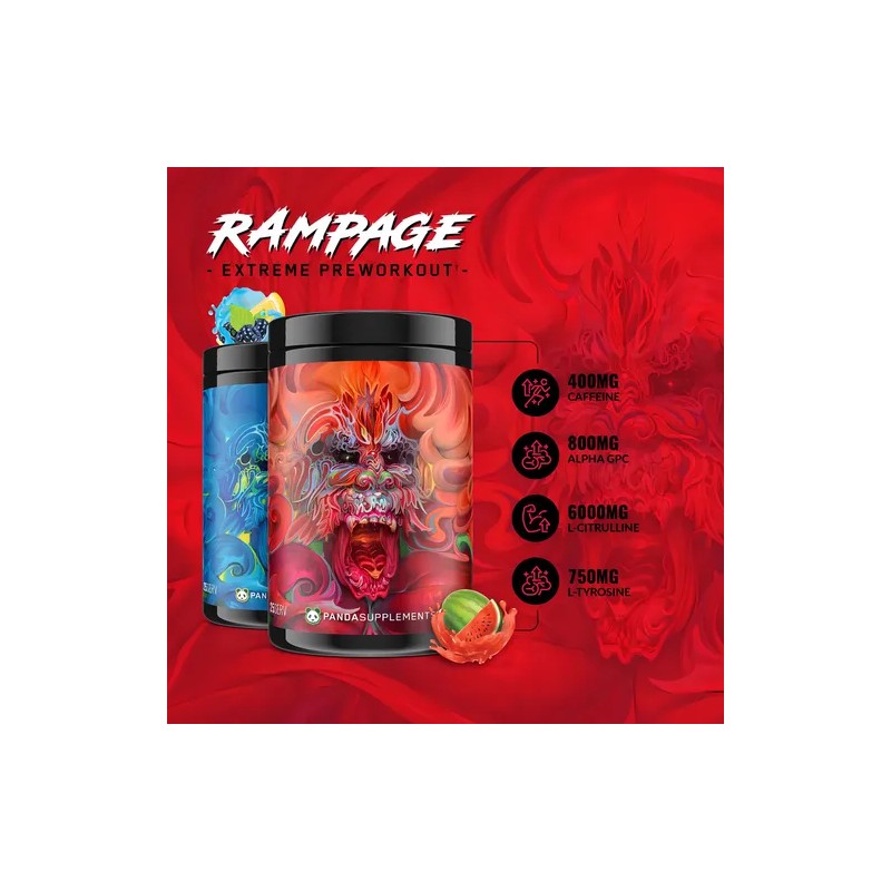 Pre Entreno Panda Supplements Rampage 50 Servicios Sabor Blue Venom