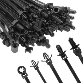 Armpow 110 PCS Automotive Installation Black Push Mount Cable Zip Ties Assorted Sizes, Heavy Duty Self-Locking UV Resistant Wire Ties - For Indoor Wire Bundling, Construction, Automotive