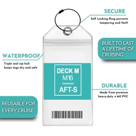 CDM Supply Cruise Luggage Tag Holders, 8 Pack, for All Carnival, Norwegian, Holland Cruises 2024, Clear 6x3.5" Vinyl Tag Holder with 10 Self Locking Rings