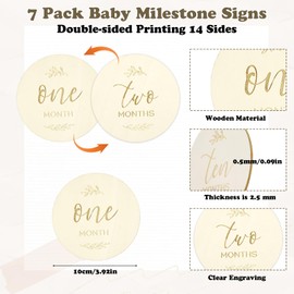 BOHUIZ 7 Pcs Wooden Baby Milestone Cards Baby Months Signs, 10cm Round Double Sided Milestone Babys Cards for New Parents Gift Set Newborn Infants 0-12 Months Growth Recording Photo Props