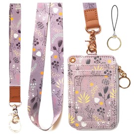 Lanyard with Purse, ID Card Case with Zipper, ID Cover with Neck Strap, ID Cover for Women, Fashion Lanyard Wallet, ID Card Holder with Lanyard (Light Purple/Grey)