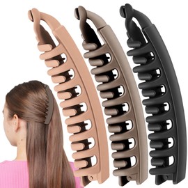 DC,CLISENCE 3 Pcs Large Banana Hair Clips, Vintage Claw Clip for Women, Non-Slip Double Grip Comb for Thick Thin Curly Hairstyles (Black, Light Coffee, Coffee)