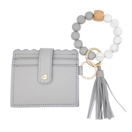 Beljeley Silicone Keychain Wallet with Zipper Pocket, Slim Wristlet Purse with Tassel and Bracelet Key Ring for Women and Men Grey