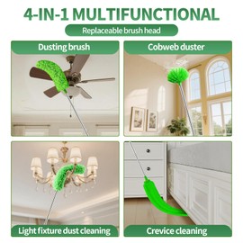 dusters for Cleaning extendable Long Handle，Webster Cobweb Duster with Extension Pole，Spider Web Remover Brush with Pole，Outdoor Web Cleaner Outside for use on Ceilings, cabinets, Walls, Light