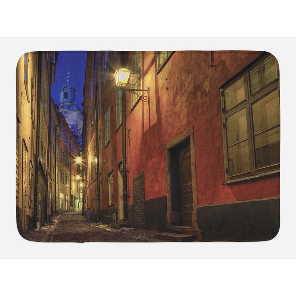 Lunarable Scenery Art Bath Mat, Night in The Alley in