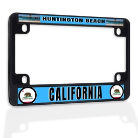 Fastasticdeals Metal Insert Bike License Plate Frame Huntington Beach California Weatherproof Motorcycle Accessories Black 4 Holes Solid Insert