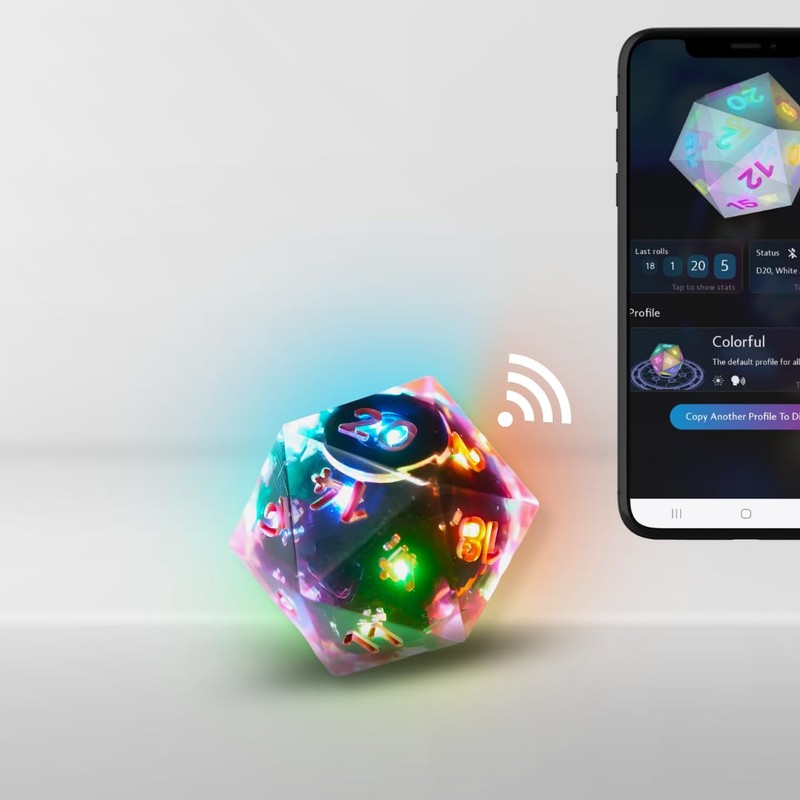 Pixels Electronic Dice - D20 (Clear) - RGB Polyhedral Dice,