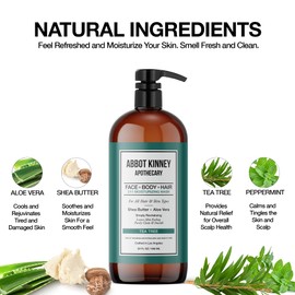 Men's 3-in-1 Wash, Moisturizing Shampoo, Conditioner, and Body Wash for Men, Suitable for All Skin and Hair Types, 32oz - Abbot Kinney Apothecary (Tea Tree) – 2 Pack