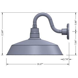 17in. Galvanized Finish Outdoor Gooseneck Barn Light Fixture with 10in. Long Extension Arm - Wall Sconce Farmhouse, Vintage, Antique Style - UL Listed - 9W 900lm A19 LED Bulb (5000K Cool White)