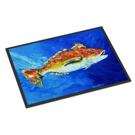Caroline's Treasures MW1212MAT Red Fish White Spin Doormat 18x27 Front Door Mat Indoor Outdoor Rugs for Entryway, Non Slip Washable Low Pile, 18H X 27W