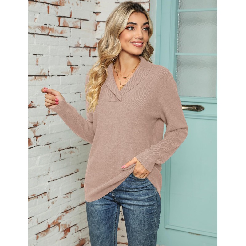 IECCP Women's Jumpers V Neck Long Sleeve Tops Women Solid