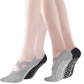 Minmex Yoga Socks-Non Slip Grip for Women,One Size Fitness Sport Sock Dance of Socks, Black+grey, One Size