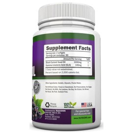 GLA, Gamma Linolenic Acid, black currant oil Black Currant Oil - 1000 Mg - 180 Softgels - Cold-Pressed - Hexane Free