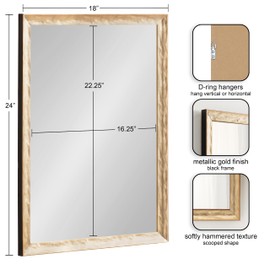 Kate and Laurel Illiona Transitional Rectangular Wall Mirror, 18 x 24, Gold, Modern Glam Rectangle Vanity Mirror for Use as Bathroom Mirror for Over Sink or Refined Entryway Mirror