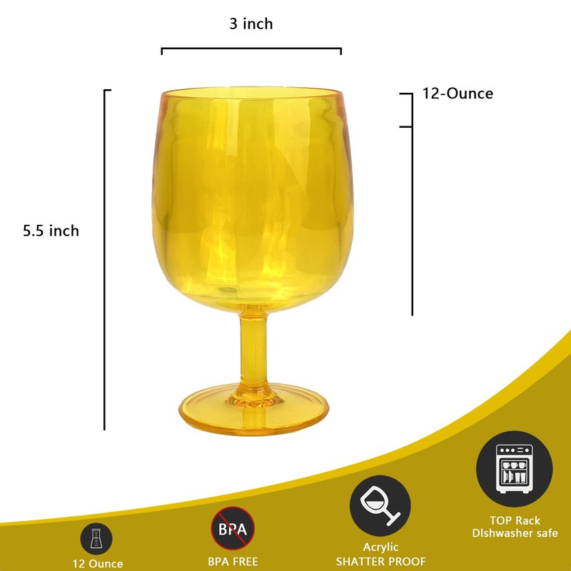 Yalin Set of 6 Unbreakable 12 oz Acrylic Plastic Wine