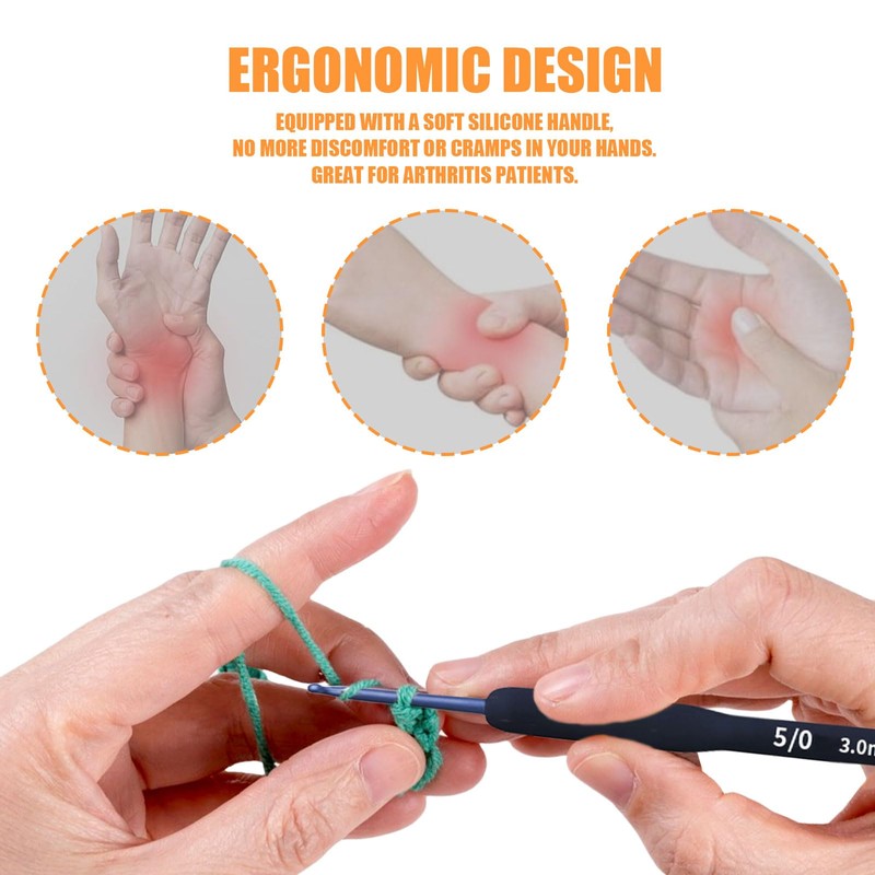 Ergonomic Crochet Hook Set, Blue Handle Crochet Knitting Needles Kit