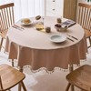Linen Textured Round Tablecloth with Tassel - Waterproof Spill Proof
