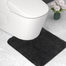 RUN HELIX Bathroom Mat 50x50cm U-Shape, 0.8inch Fluffy Long Hair Non-slip Super-Absorbent Machine Microfibre Washable Bath Rugs for Bathroom Bathtub Floor, Black