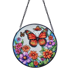 Butterflies Suncatcher for Window 8'' Vibrant Handcrafted Stained Glass Window Hanging Decoration for Home, Garden, and Window for Nature Lovers, Bird Enthusiasts, and Garden Decor Lovers (A)