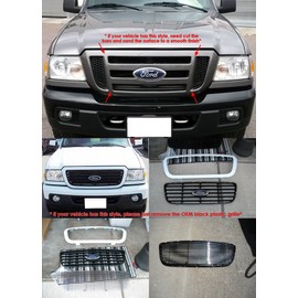 APS Compatible with 2006-2012 Ford Ranger Black Main Upper Billet Grille Grill Insert F85342H