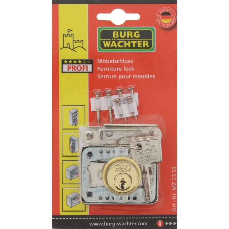 Burg Wächter Stop Lock for Drawers MZ 23/25 mm Polished Brass,
