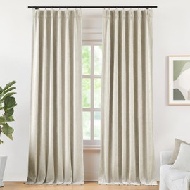 Vision Home Pinch Pleated Full Blackout Curtains Velvet Chenille Room Darkening Curtains 102 inch for Living Room Bedroom Thermal Insulated Pinch Pleat Drapes with Hooks 36" Wx102 Lx2,Ivory Beige