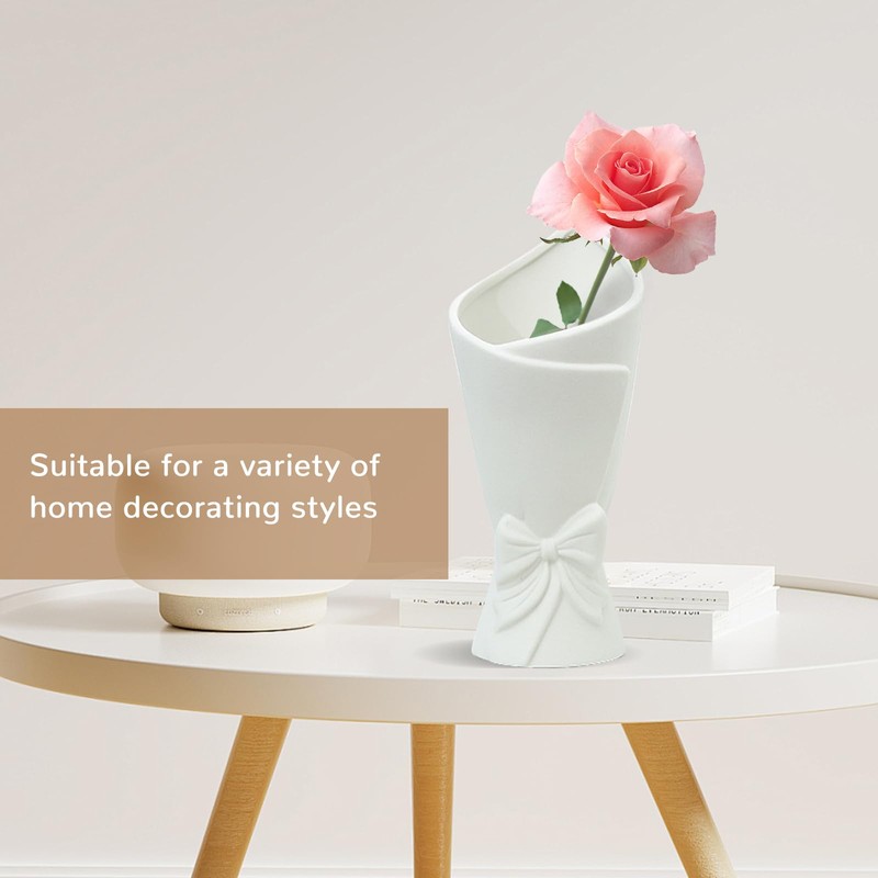 Ceramic Vase, Modern Simple White Decorative Flowers Vase, 22cm Height