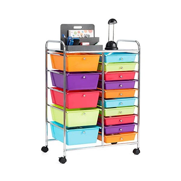 KOTEK 15-Drawer Rolling Storage Cart, Multipurpose Mobile Utility Cart with