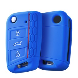OATSBASF OATSBASF Car Key Case For VW, Key Case Compatible with VW Golf 7 MK7Silicone Key Case, Key Box Cover for VW Polo, Skoda, Tiguan, 3 Buttons (G-Blue)