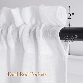 NICETOWN Linen-Like White Sheer Curtains 63 inches Long 2 Panels - Window Treatments Semi Light Filtering Rod Pocket Gauzy Window Sheers for Living Room, Bedroom, Kitchen, 52 W x 63 L, White, Set of 2
