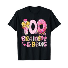 100 Days of School Brains And Bows Girls Kids 100th Day T-Shirt