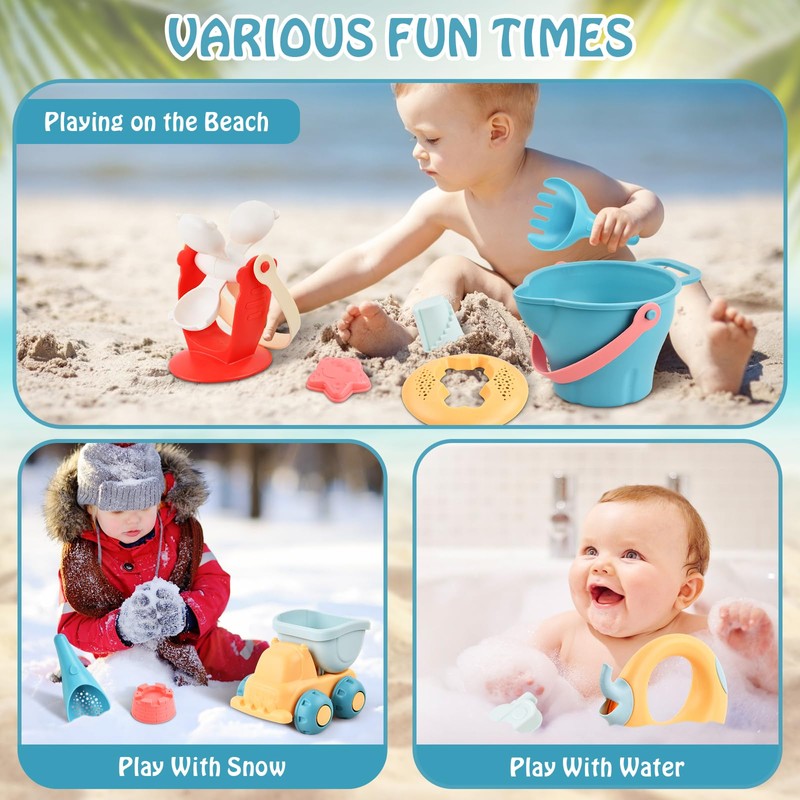 Dewocke 17-Piece Beach Sand Toy Set with Water Wheel, Beach