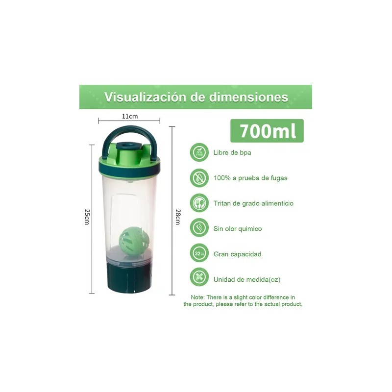 Shaker Mezclador Awvuq 700ml Verde Con Filtro Proteína Gimnasio Libre