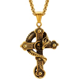 Oaldilee Gold Cross Necklaces for Men Snake Pendant Chain 22 Inch Christian Crucifix Jewelry Plain Faith Cross Baptism Gift