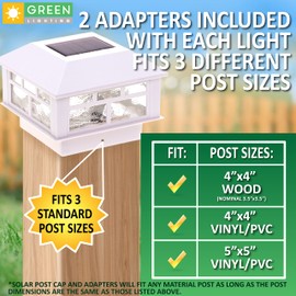 GreenLighting Modern Solar Post Cap Lights Fits 4x4 Wood, 4x4 & 5x5 PCV/Vinyl Outdoor Solar Powered Post Cap Light, Fence Post, Landscaping, Deck, Garden- Bright LED, Waterproof White 8 Pack