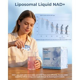 Battony Suplemento líquido NAD+ de 1200 mg – Paquetes líquidos de alta absorción con NMN, resveratrol, glutatión, PQQ – Aumenta la energía celular y e