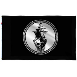 Premium Ghost Pirate Ship Flag Large 3x5 Ft, Moderate Outdoor/Indoor Both Sides 100D Smooth Silk-Brass Grommets for Easy Display Jack Rackham Roger Skull Sword boat Flag 3' x 5' Banner