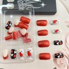 Romantic Red Lips Heart Press on Nails Red Glitter French