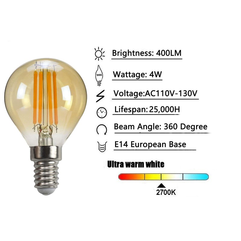 E14 4W G45 LED Globe Filament Bulb Dimmable Edison Filament