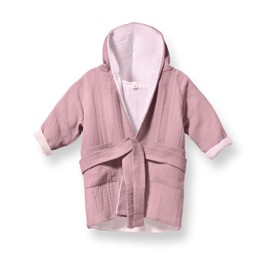 Mababu Children's Bathrobe with Hood, 100% Organic Cotton, GOTS Certified, Premium Muslin Children's Bathrobe for Girls and Boys, Machine Washable and Tumble Dryer-safe, 4-Ply, 1-6 Years, Dusty Rose -